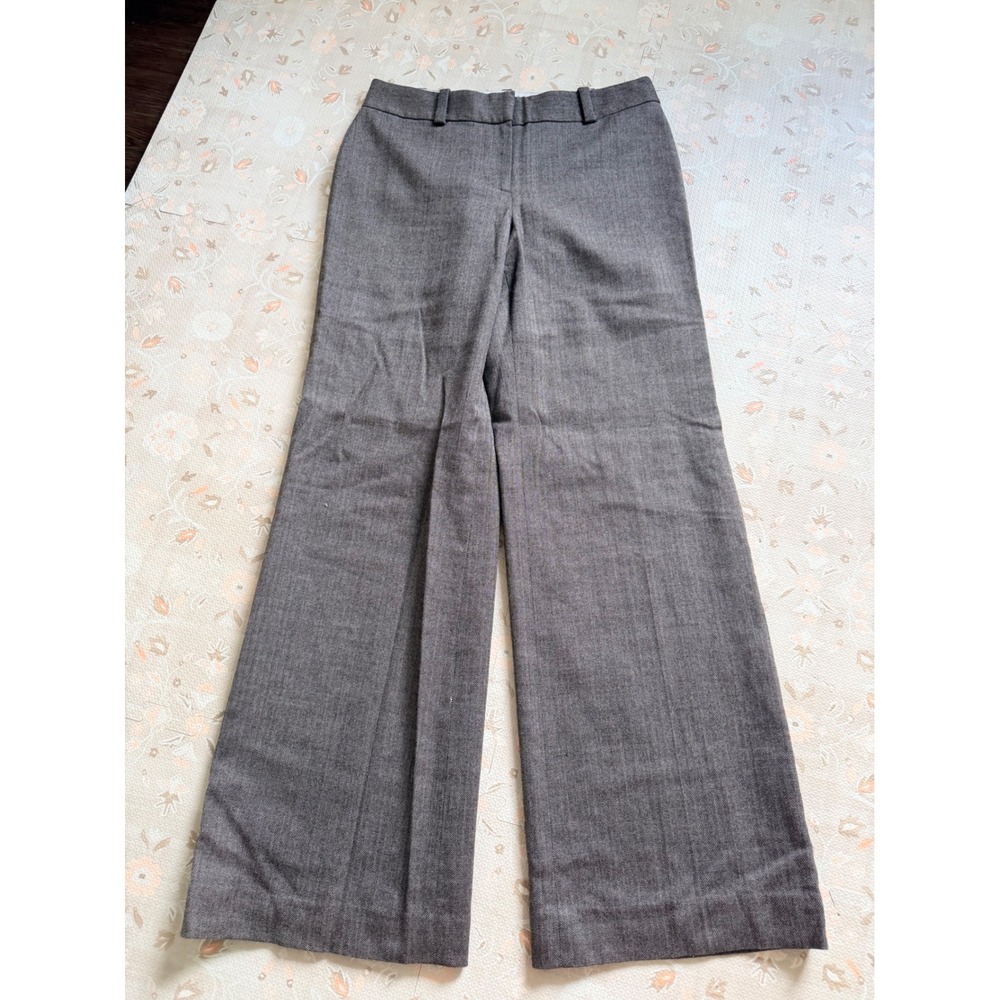 Ann Taylor Brown Herringbone Wide Leg Virgin Wool Blend Dress Pants Size 2